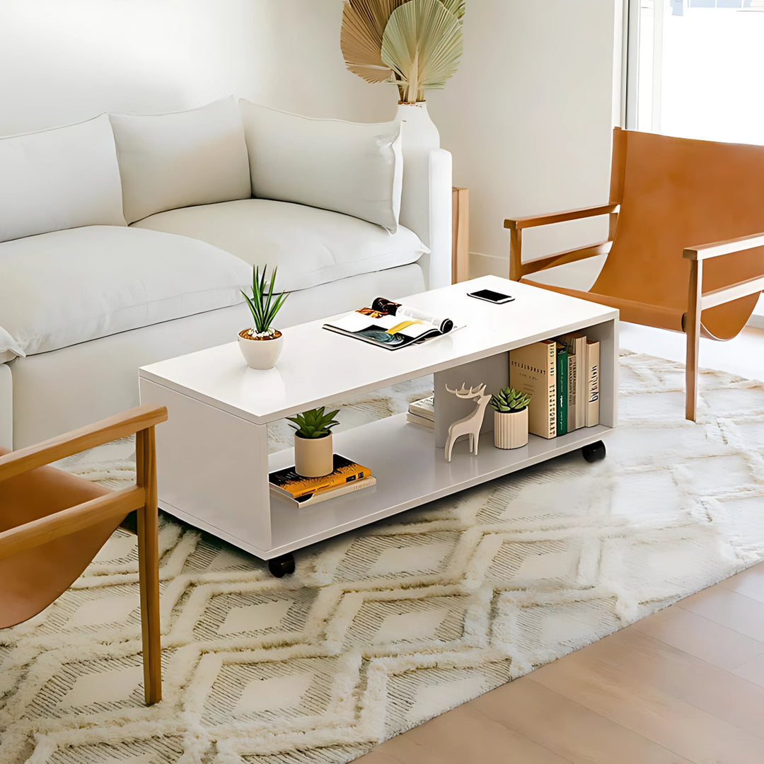 Engineered Wooden Center Table with Wheels