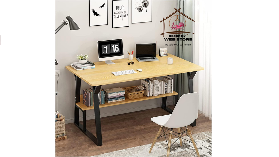 Wooden Laptop Computer Desk Study Writing Table with 4 Tier Shelf