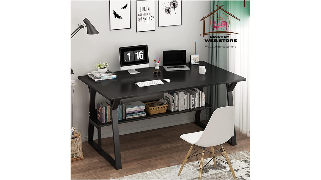 Wooden Laptop Computer Desk Study Writing Table with 4 Tier Shelf