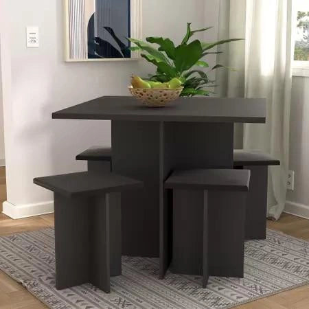 Modern Table and Stool Set with Hidden Storage