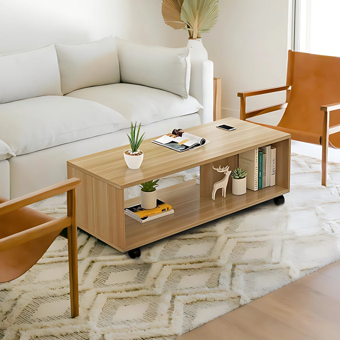 Engineered Wooden Center Table with Wheels