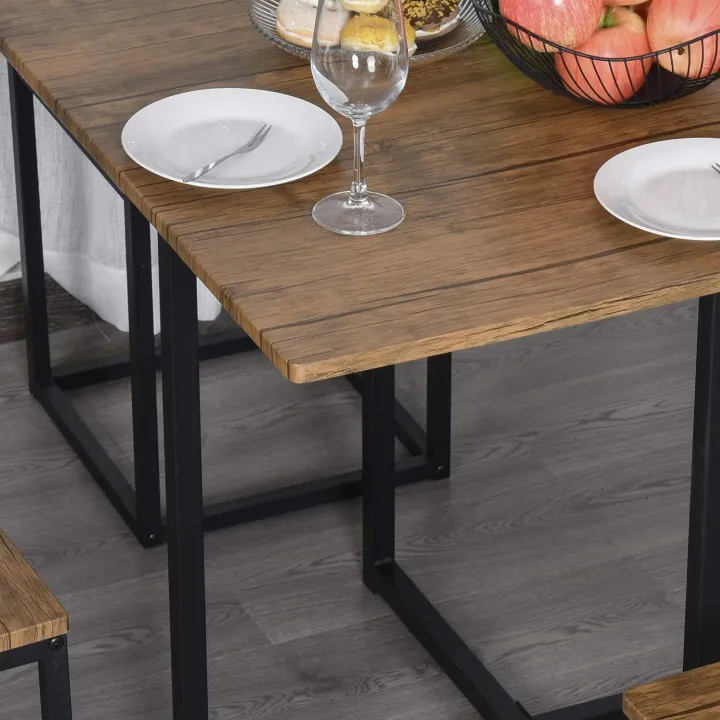 5 Piece Dining Table and Chairs Set 4, Industrial Space Saving Table and Chairs with Metal Frame, Square Kitchen Table and Stools for Dining Room, Brown