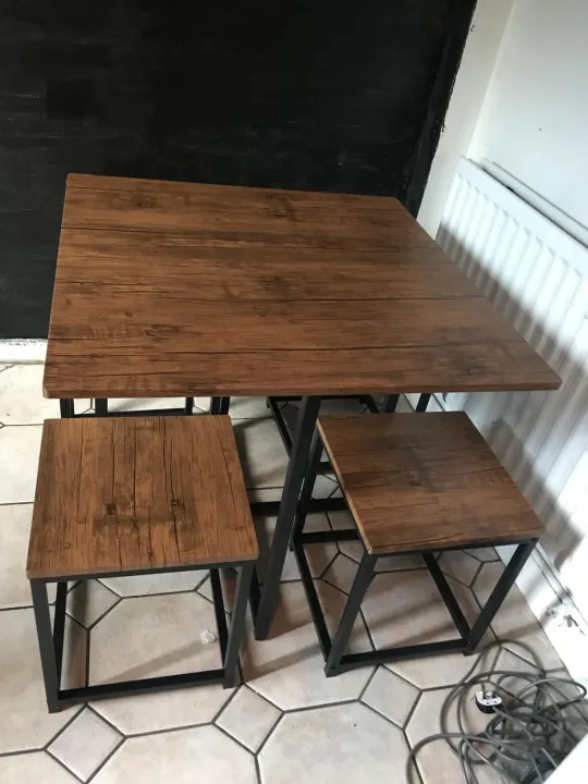 5 Piece Dining Table and Chairs Set 4, Industrial Space Saving Table and Chairs with Metal Frame, Square Kitchen Table and Stools for Dining Room, Brown