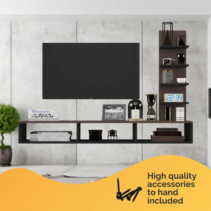 Decor by Webstore Dual-Tone Multimedia Wall Hub – Floating TV Cabinet & Set-Top Box Shelf for Home & Office (Ideal for TVs up to 42")