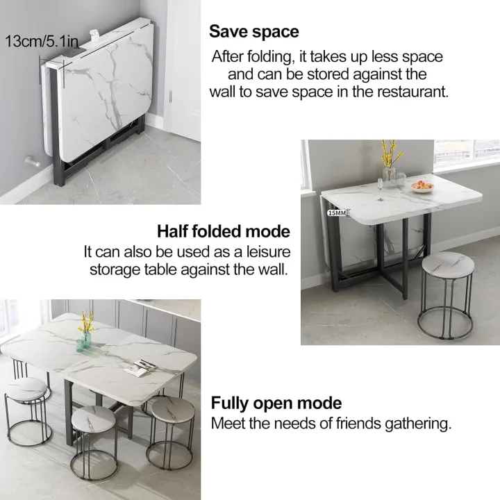 Decor by Webstore Aero-Fold 6-Wheeled Extension Table – Eco-Friendly E1 Grade Drop Leaf Dining Table & Mobile Multifunction Workstation with Carbon Steel Frame