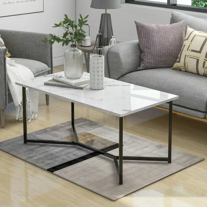 Decor by Webstore X-Frame Marble Series Coffee Table – Multi-Functional 2-Tier Center Table with Storage & High-Density MDF Marble Finish
