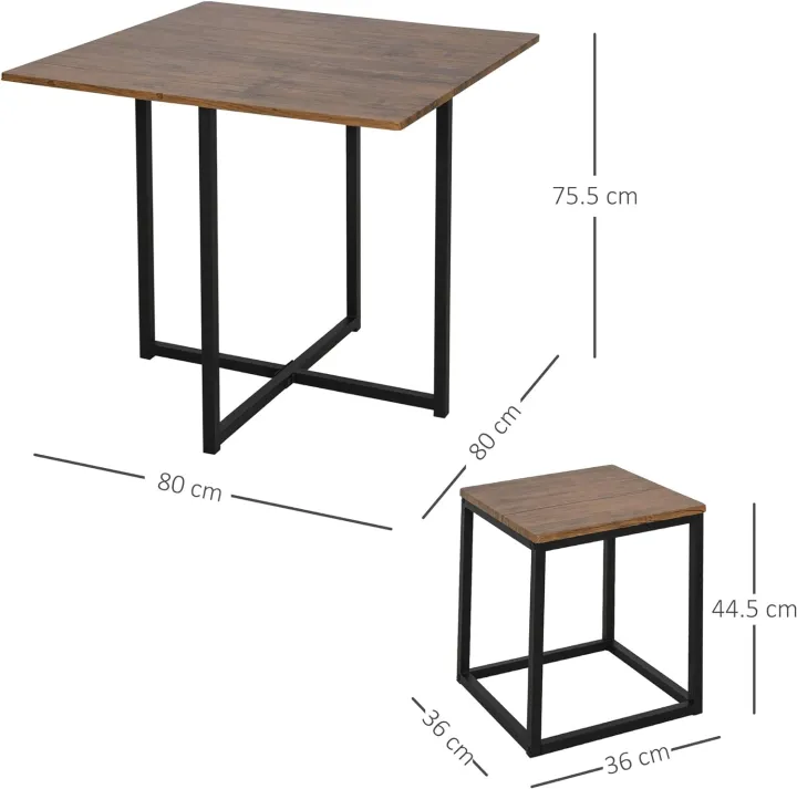 5 Piece Dining Table and Chairs Set 4, Industrial Space Saving Table and Chairs with Metal Frame, Square Kitchen Table and Stools for Dining Room, Brown