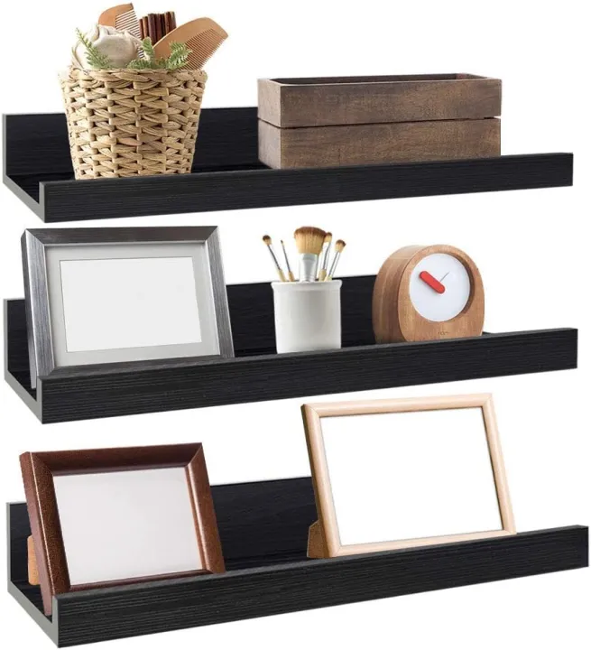Decor by Webstore Midnight Series 16-Inch Floating Shelves – Set of 3 Modern Black Wall-Mounted Display Racks & Space-Saving Organizers
