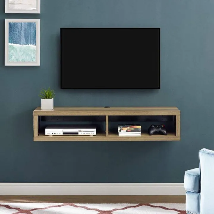 Decor by Webstore Floating Timber Wall-Mounted TV Console – Minimalist Wooden Media Shelf & Set-Top Box Stand for Modern Entertainment Spaces