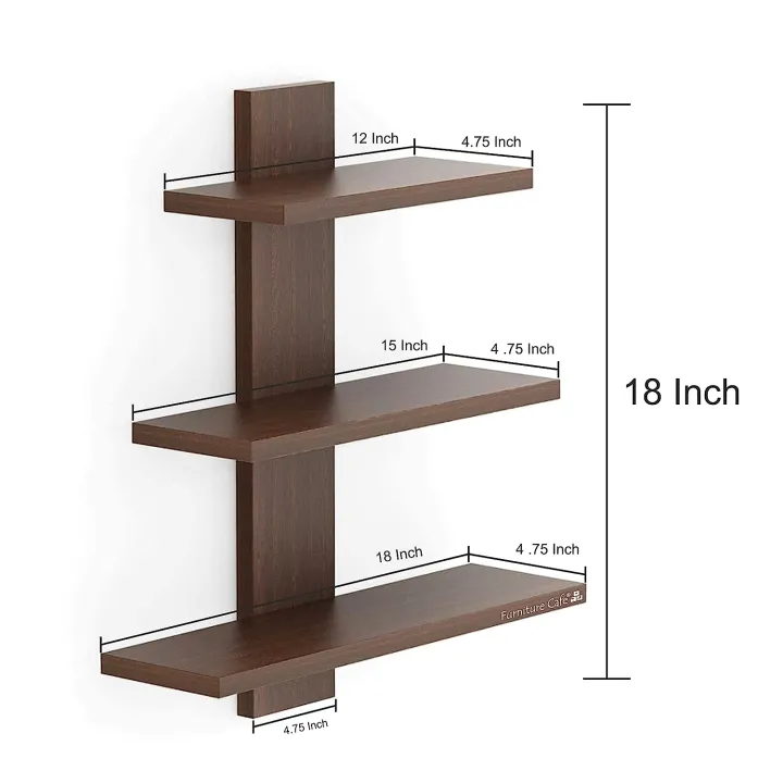 Wooden Wall Shelves for Living Room | for Home Decor Items | Floating Book Rack for Study Room, Office, Kitchen 3Tiers | Size- Standard | Colour- Brown