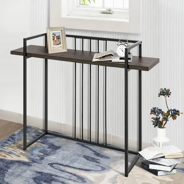 Decor by Webstore Industrial Fusion Console Table – Modern Hallway Entryway Table with Integrated Storage Shelf & Heavy-Duty Wooden Finish