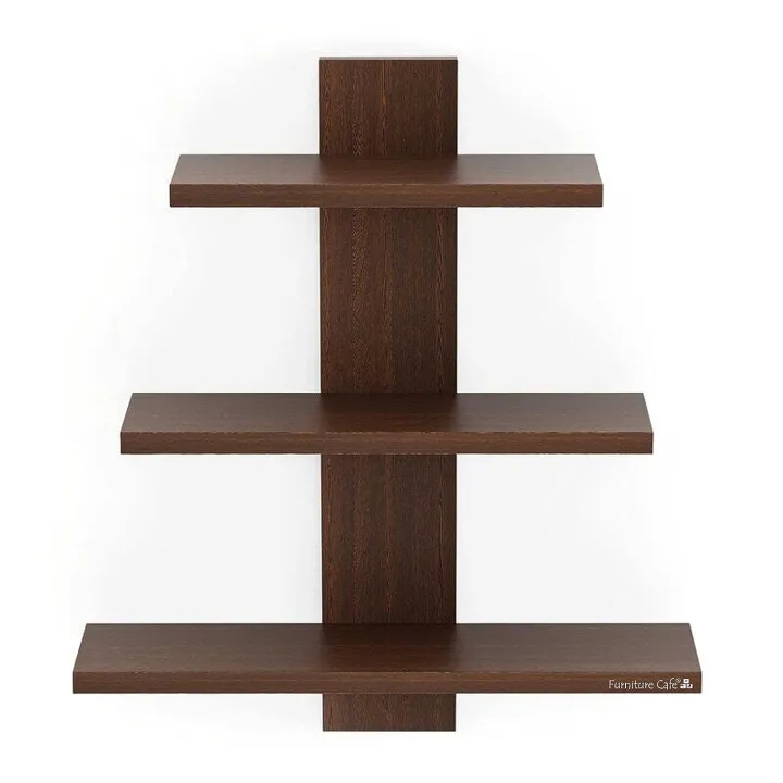 Wooden Wall Shelves for Living Room | for Home Decor Items | Floating Book Rack for Study Room, Office, Kitchen 3Tiers | Size- Standard | Colour- Brown