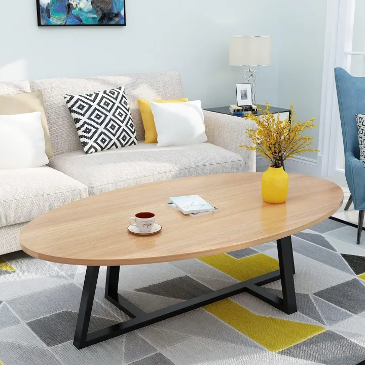 Coffee Table, Japanese Oval Low Table (100x50x45cm), E1 Environmental Protection Board+Carbon Steel Bracket Leisure Table