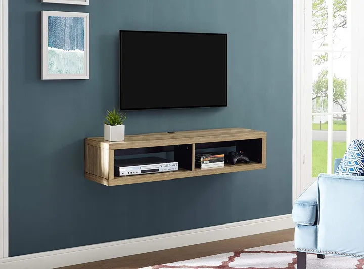 Decor by Webstore Floating Timber Wall-Mounted TV Console – Minimalist Wooden Media Shelf & Set-Top Box Stand for Modern Entertainment Spaces
