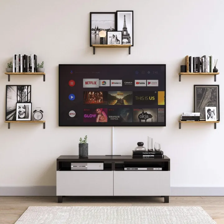 Floating Shelves Wall Mounted Set of 4, Bathroom Shelf with Towel Bar, Natural Rustic Wood Wall Shelves for Bedroom, Bathroom, Living Room, Kitchen Storage/Decoration